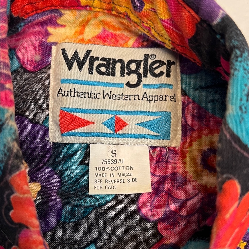 VINTAGE WRANGLER 80’s WESTERN FLORAL LONG SLEEVE BUTTON DOWN TOP SMALL - Picture 2 of 16